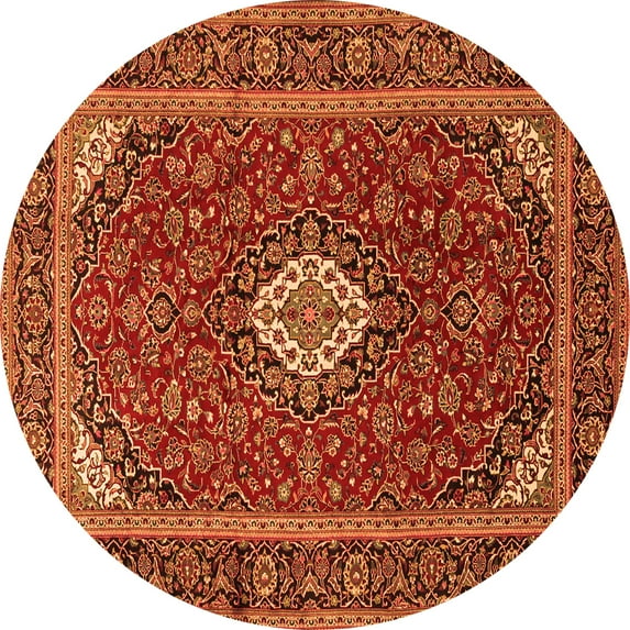 Ahgly Company Indoor Round Medallion Orange Traditional Area Rugs, 3' Round