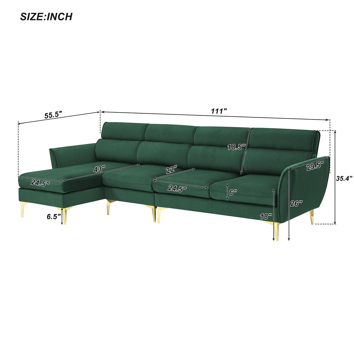 Kadyn 111 " Convertible Sectional Sofa Couch, Flannel L Shape Furniture Couch with Chaise Left/Right Handed Chaise, Modern Fabric Sofa for Apartment, Green Kadyn 111 " Convertible Sectional Sofa Couch, Flannel L Shape Furniture Couch with Chaise Left/Right Handed Chaise, Modern Fabric Sofa for Apartment, Green