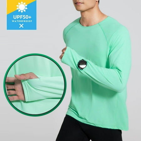 WIZUTIZ Long Sleeve Shirts for Men UV Protection Shirts with Thumb Holes Quick Dry Breathable Athletic Fishing Shirt