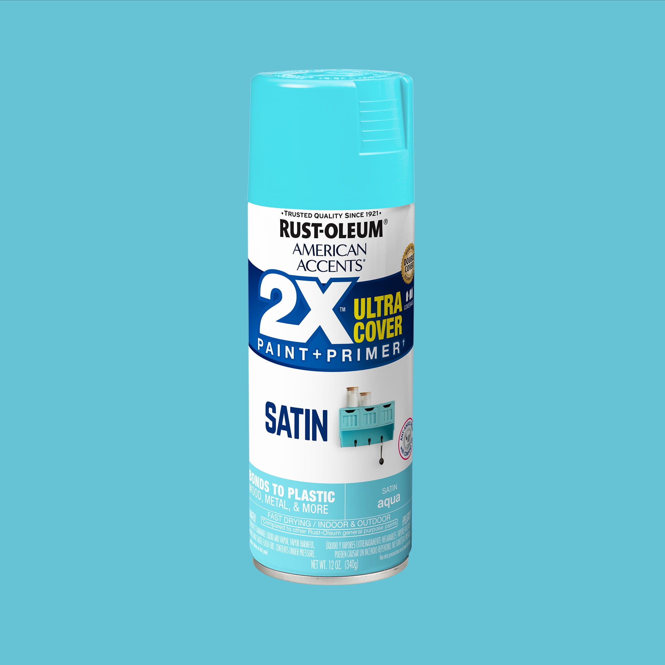 2-Pack Value - Rust-oleum american accents ultra cover 2x satin aqua spray paint and primer in 1, 12 oz