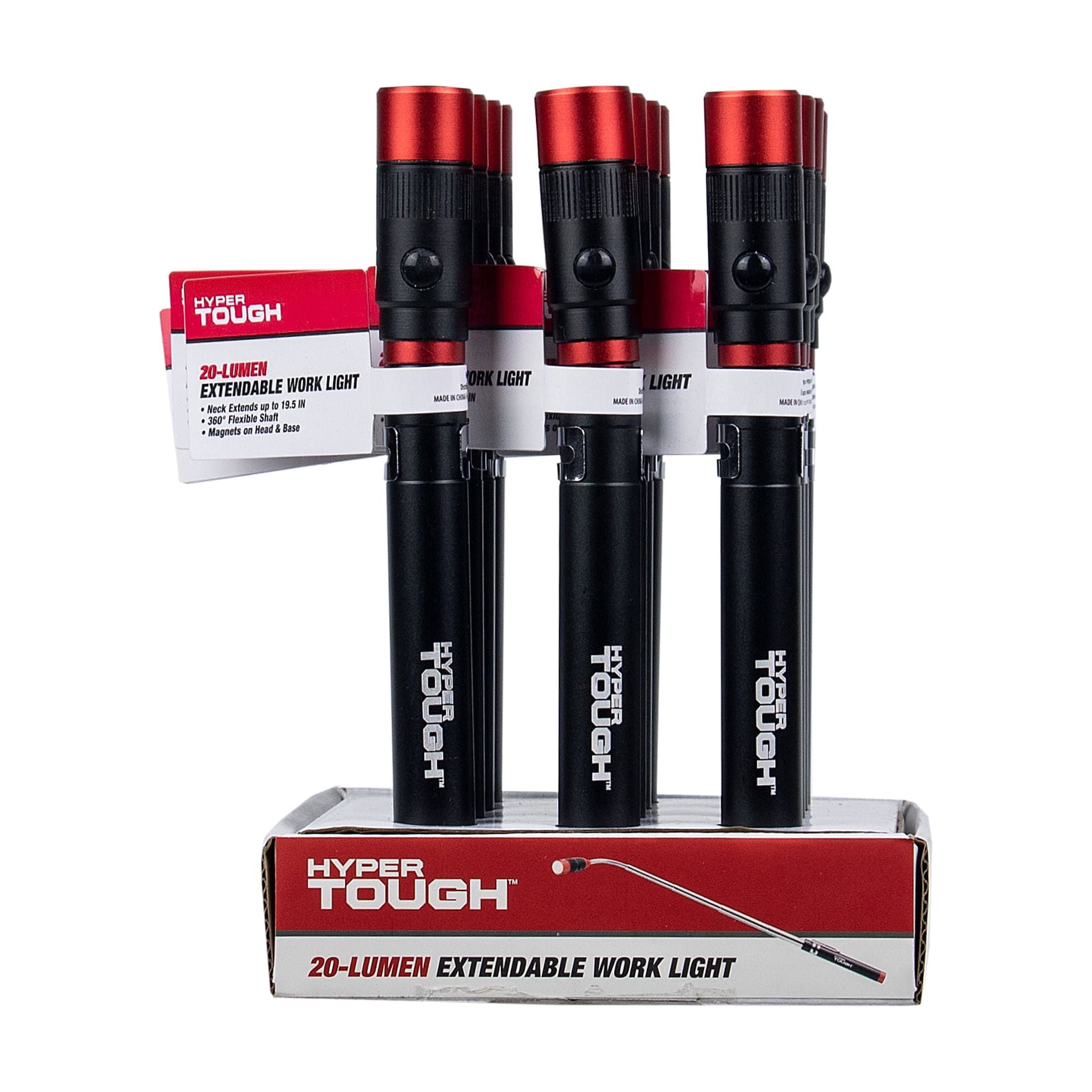 Hyper Tough 20 Lumen Extendable LED Pen Light - Magnetic Head & Base, Aluminium Body