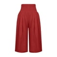 thumbnail image 2 of Fangasis Ladies Capri Pants Solid Color Palazzo Pant High Waist Bottoms Women Baggy Trousers Lounge Summer Watermelon Red XL, 2 of 5