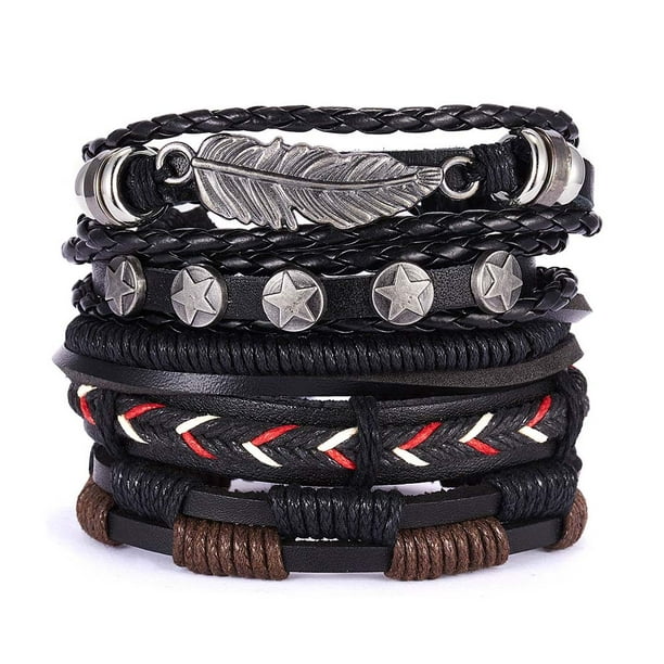 Multilayer Leather Bracelets Set For Men Wristband Cuff Bangles ...