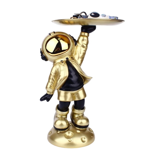Adorno De Almacenamiento De Astronauta Estatua de astronauta de resina Ornamento Bandeja de almacenamiento de llaves de entrada Decoración para el hogar (Oro A) Ehuebsd Libre de BPA