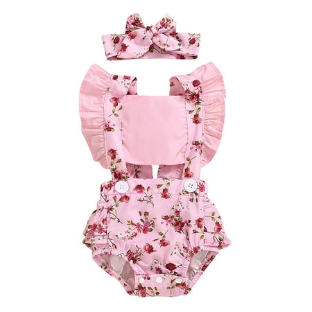 

Mikilon Infant Newborn Baby Girls Floral Flowers Romper Bodysuit Hairband Casual Clothes Jumpsuit for Baby Girls 6-12 Months Pink 2023 Deal