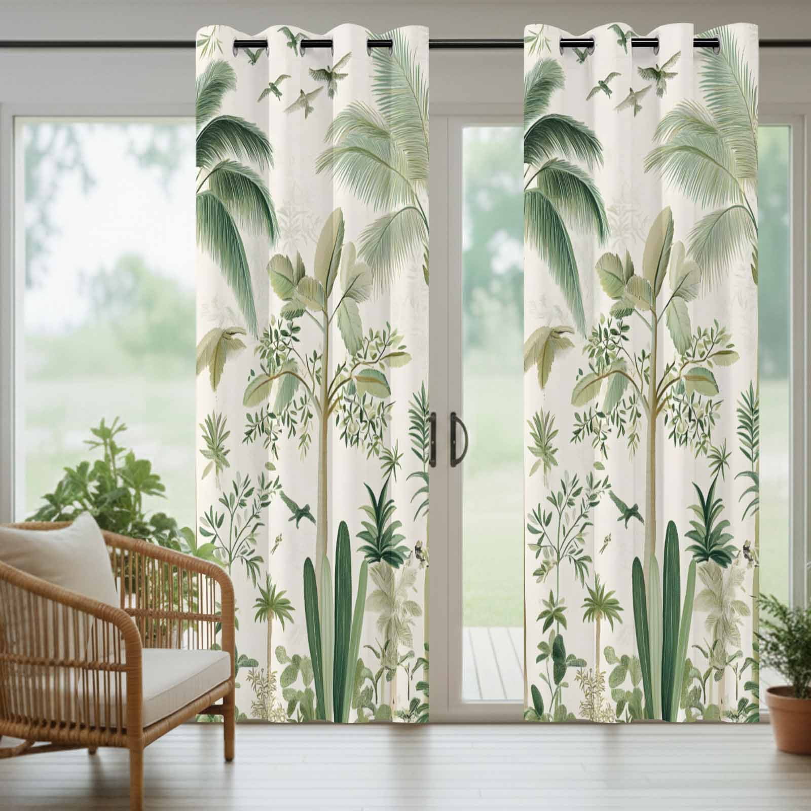 Green Palm Tree Outdoor Curtains for Patio Waterproof, Windproof Privacy Curtains with Weighted Bottom, Summer Beach Cactus Outside Drapes for Picnic Garage Backyard Cabana 54"x84" 1 Panel