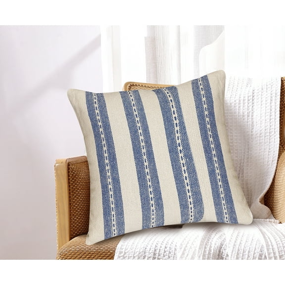 Cavour Stripe Blue/Beige Cotton Decorative Pillow 18x18