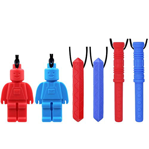 ADHD 6-Pack Oral Motor Children - Perfect for Autistic Kids Building Block, Diamond and Cylinder Tough, Long-Lasting and Girls Chew Necklace by GNAWRISHING SPD Boys