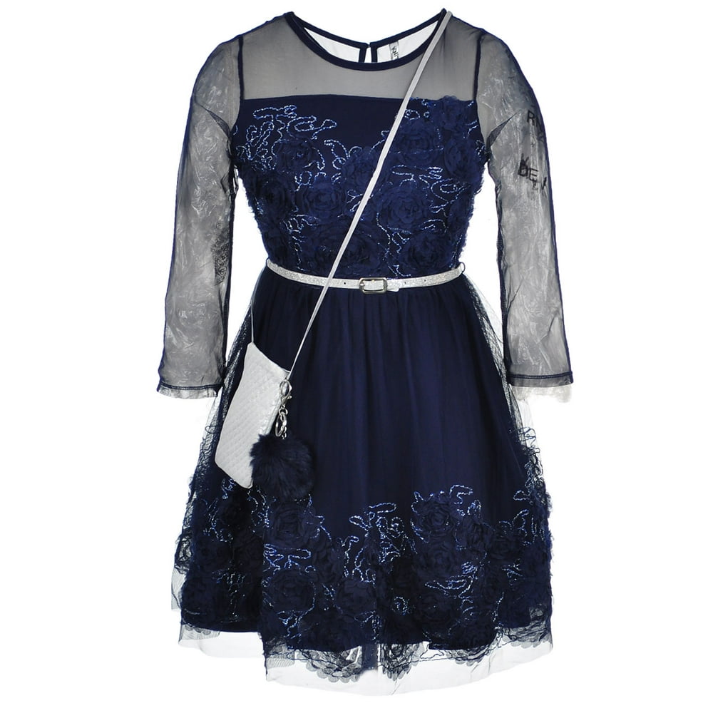 Knit Work Knit Works Girls' Plus Size Belted Dress with Accessories