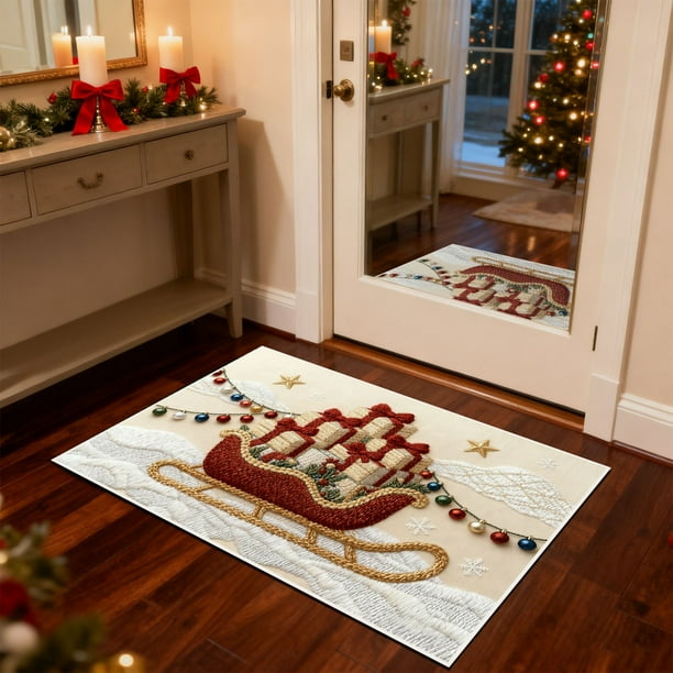 Felpudo de Navidad 23.6x15.7in | Alfombra de entrada con bordado estereoscópico | Alfombra de Poliéster Absorbente y Antideslizante | Alfombra de baño interior multicolor, de secado rápido y a