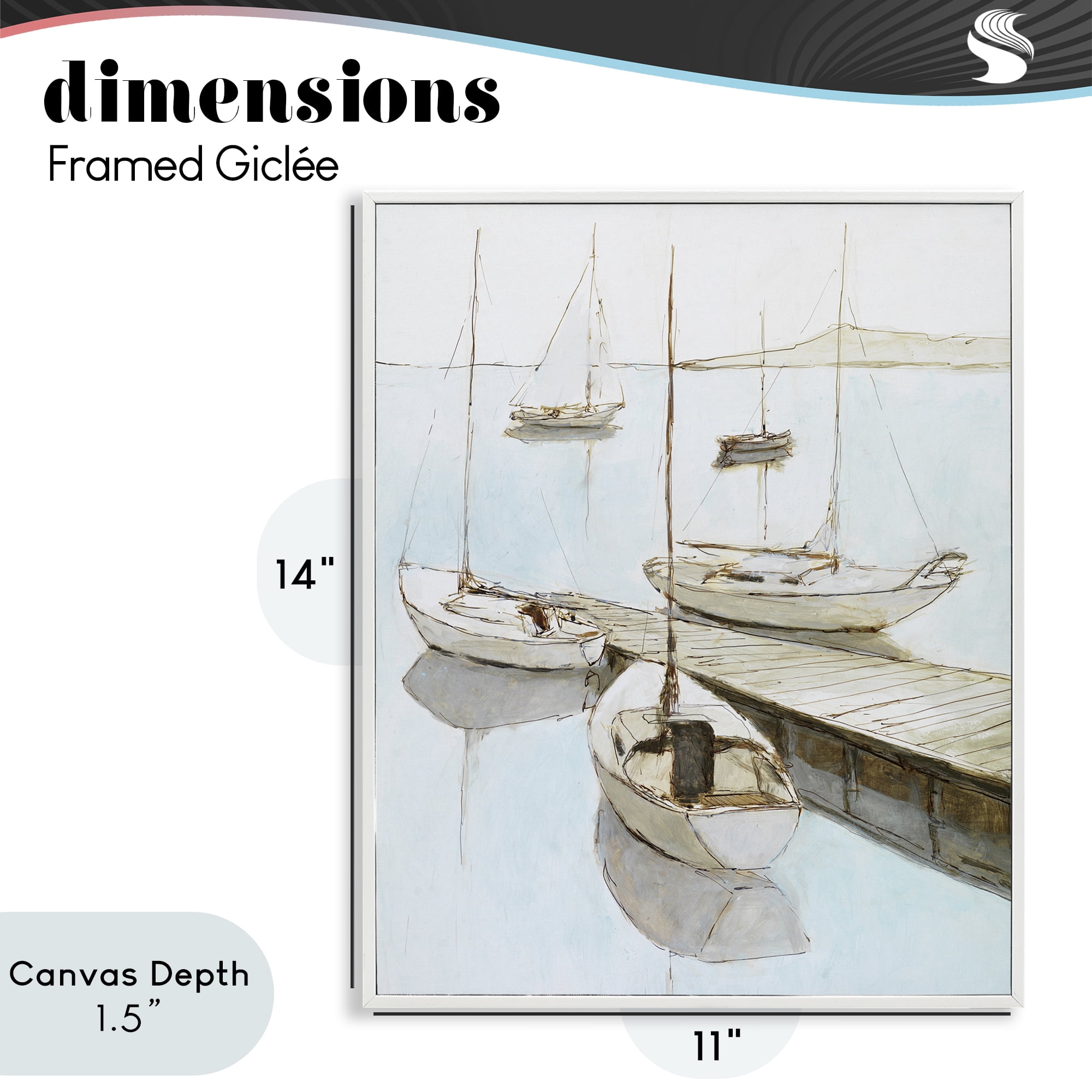 Stupell Industries Docked Sails Coastal Scene White Framed Giclee Art, design by Lorenzo Collective