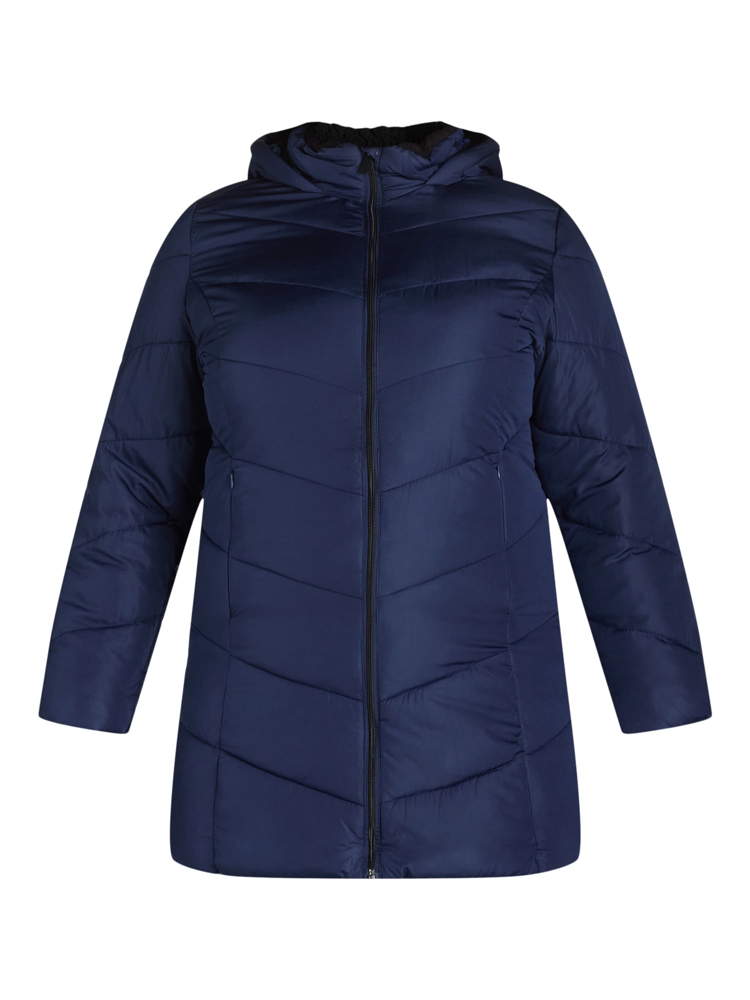 Big Chill Women's and Women's Plus Chevron Quilted Puffer Jacket with Hood, Sizes S-3X
