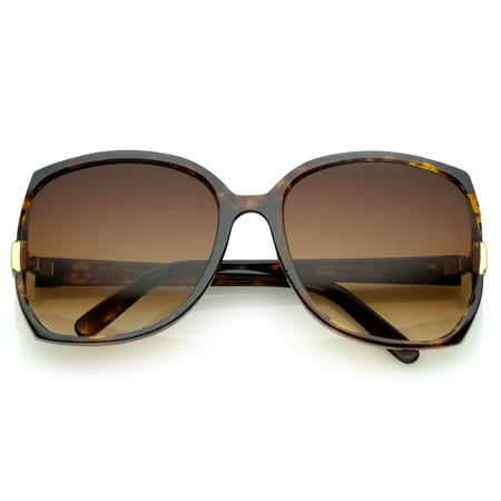Women's Square Side Cutouts Metal Accents Oversize Sunglasses 62mm (Tortoise / Amber)