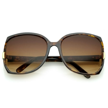 - Women's Square Side Cutouts Metal Accents Oversize Sunglasses 62mm (Tortoise / Amber)