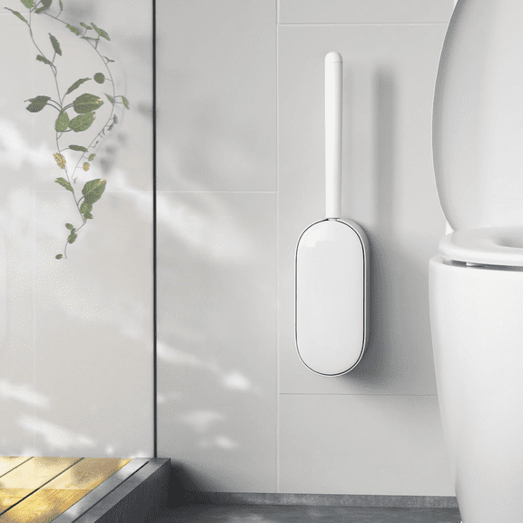 Toilet Bowl Brush and Holder, OSCIOSS Toilet Brush Set with Ergonomic Design, Compact Size, Durable Bristles, RV Toilet Brushes & Holders for Dead Corner Clean, White