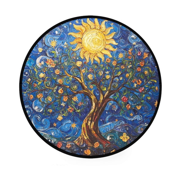 BZSMCE Round Decorative Floor Mat Radiant Trees Of Life Pattern 36.2IN