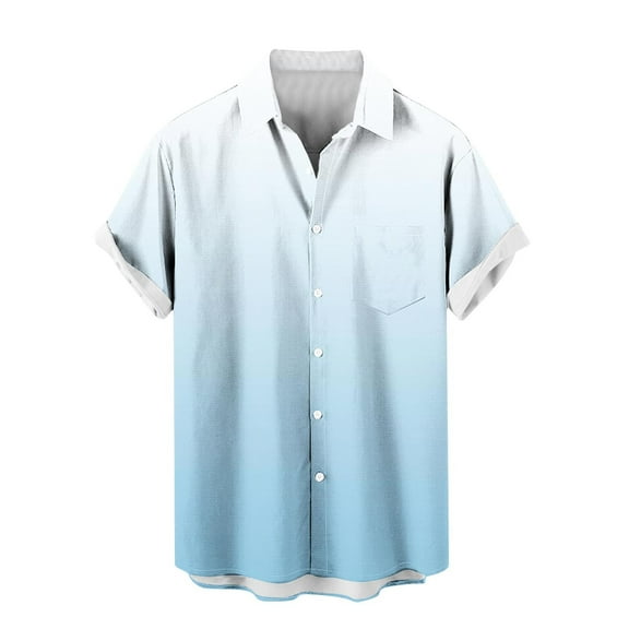 Stamzod Mens Shirts Fashion Gradient Printing Short Sleeve Button Down Shirt Men Loungewear Casual Loose Summer Plus Size Work Shirts for Men Sky Blue B L