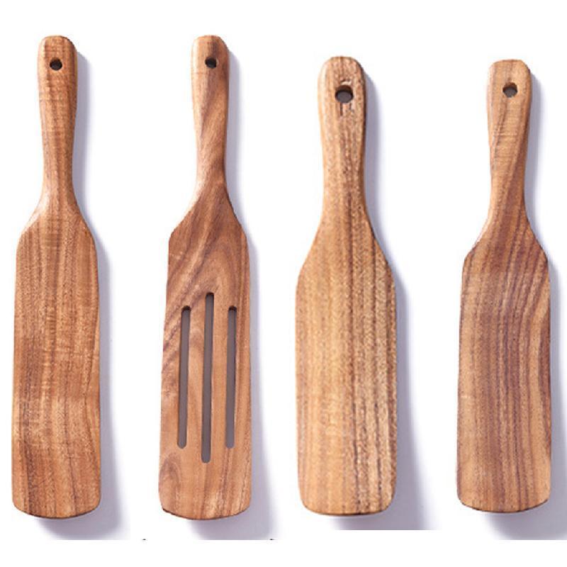 Sofullue Wooden Spurtles Set 4 Pieces Spurtle Kitchen Utensils Acacia Wood Spurtles Kitchen Tool