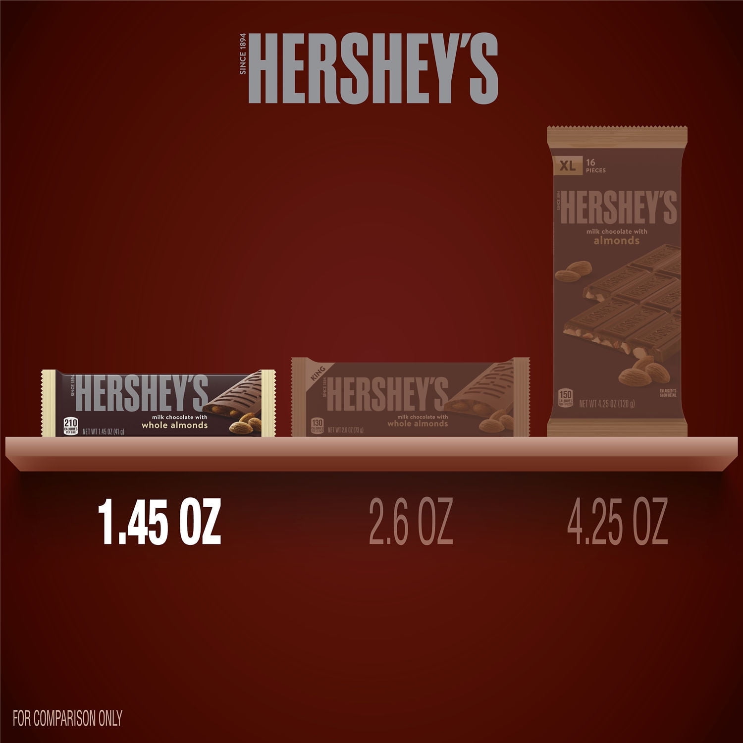 Hershey's Milk Chocolate with Whole Almonds Candy, Bars 1.45 oz, 6 Count pack of 2