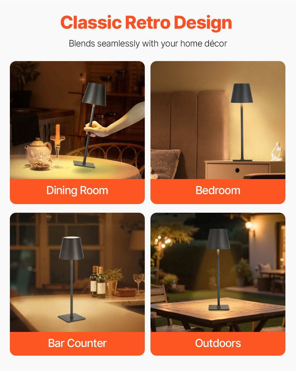 2-Pack Cordless Table Lamps - 5200mAh Rechargeable Battery Operated Desk Lamps, Portable Nightstand Lighting, Black, Adjustable Brightness, USB Charging, for Bedroom, Living Room, Office - Walmart