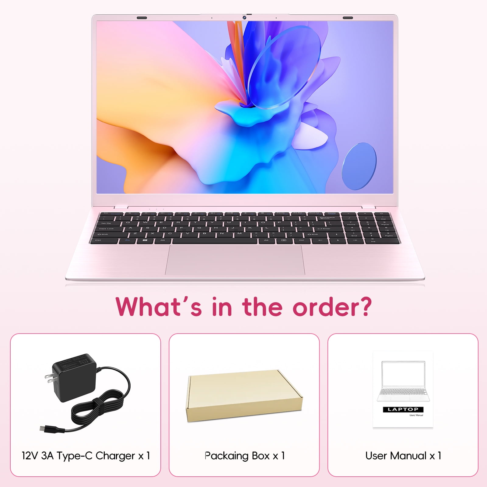 HYYUO 15.6" Laptop Computer, 8GB RAM 256GB SSD, Intel 6500Y with 2 Cores 4 Thread, Up to 3.4GHz, FHD Display, Laptop for Business, Student, Office, Pink, Lightweight, Windows 11 Laptop