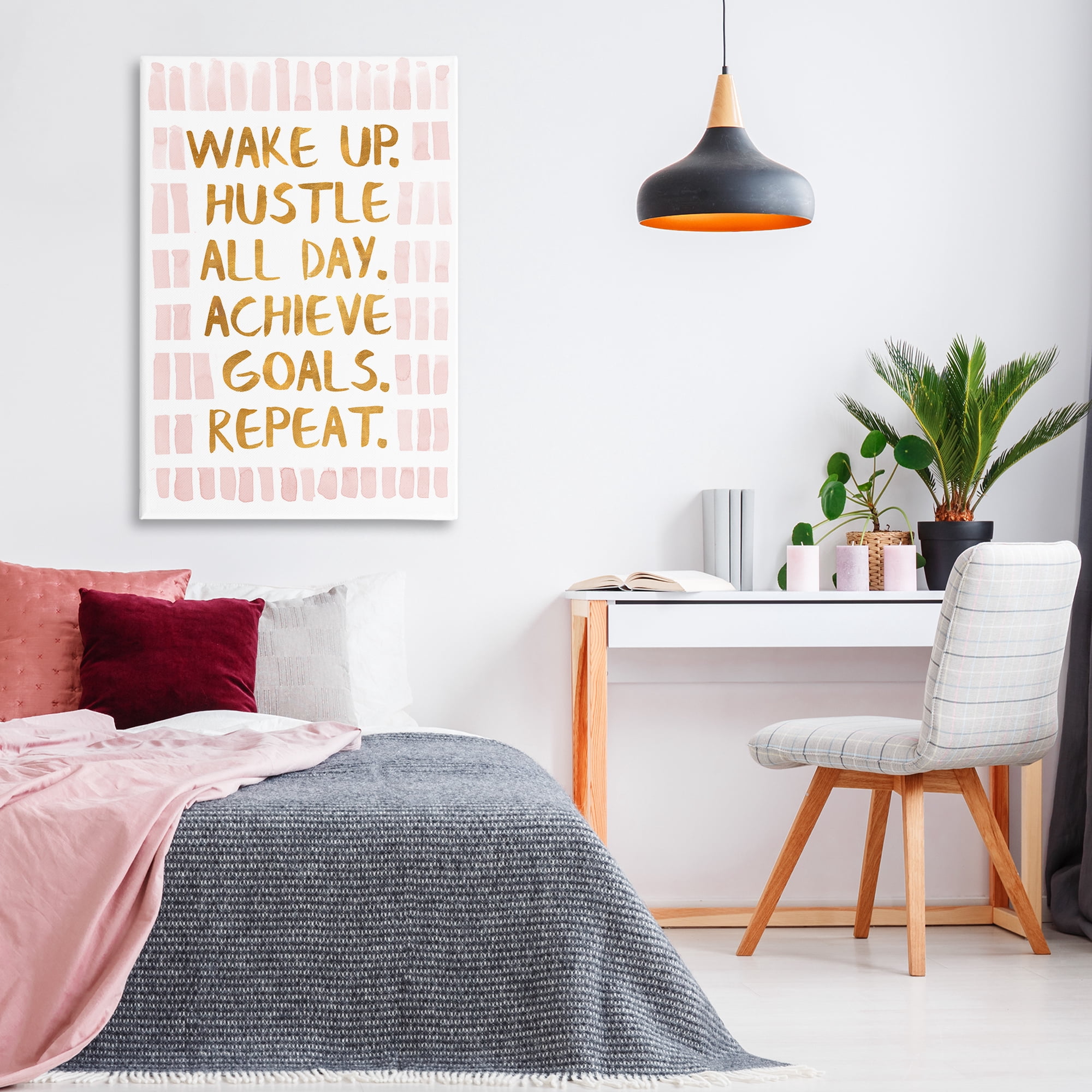 Stupell Industries Wake Up & Hustle Typography Painting Gallery Wrapped Canvas Art Print Wall Art, 30 x 45