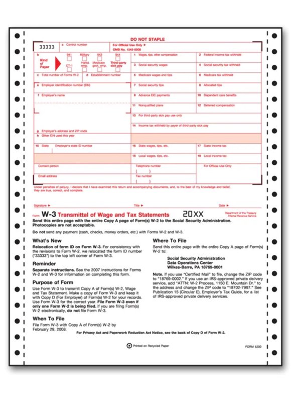 TF7933 2023 Continuous W-3 2-Part Summary Transmittal 8 1/2 x 11"