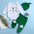 thumbnail image 2 of Xijirk St Patricks Day Baby Girl Outfit,Toddler Boy Long Sleeve Bodysuit Pants Hat Set Three Piece Outfits Clothes with Shamrock Print for Holiday Party,12-18 Months,Z02 Green, 2 of 3