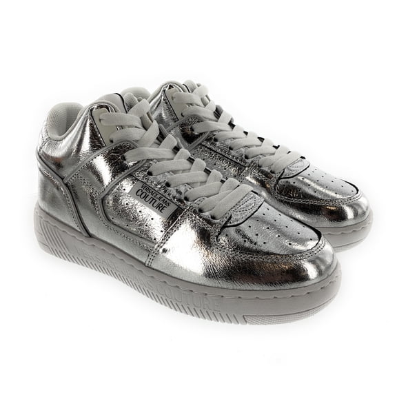 Versace Jeans Couture Womens Signature Mid Top Lace Up Silver Sneakers-EU37 for womens