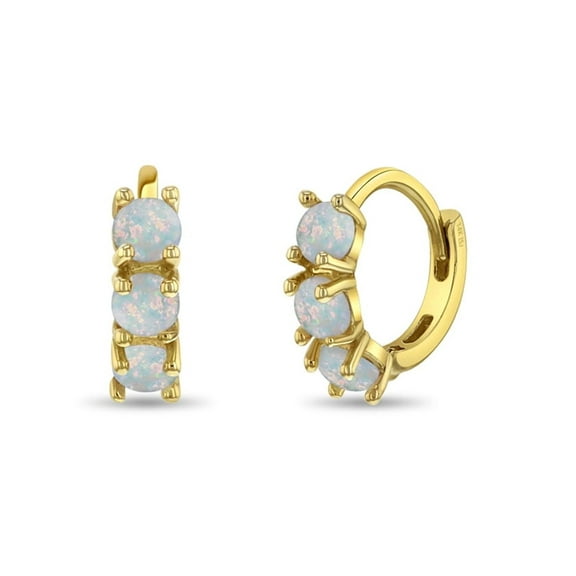 14k Gold Opal Pronged 7mm Baby / Toddler / Kids Earrings Hoop