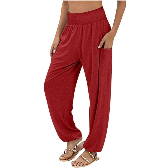 Efsteb Women Sweatpants Casual Loose Workout Joggers for Women Solid Color Lounge Athletic Gym Comfy Sports Pants Red L
