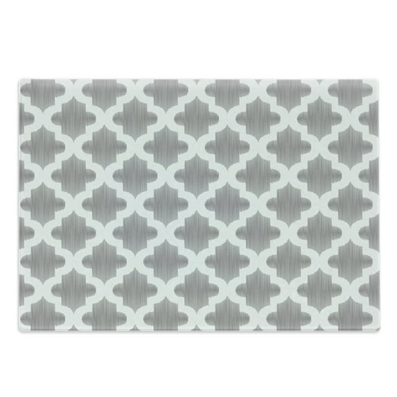 Grey and White Cutting Board, Damask Geometric Middle Eastern Effects Design Print, Decorative Tempered Glass Cutting and Serving Board, Large Size, Dimgrey White, by Ambesonne