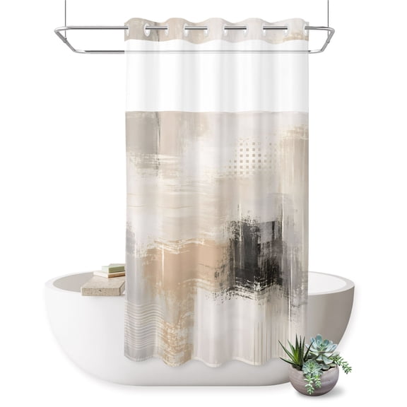 No Hook Shower Curtain, Brown Black Abstract Shower Curtains for Bathroom with See Through Top Window, Modern Gradient Mottled Simple Art Waterproof & Washable Bath Curtain Stand Up Stall 36"x72"