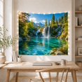 thumbnail image 5 of Cascading Waterfall Into Turquoise Pool in Forest Mountains, Serene Photographic for Nature Lovers, Landscape Wall Art Decor, Housewarming Gift, Tapestry Wall Hanging for Living Room and Bedroom, 5 of 7