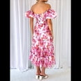 thumbnail image 4 of Vestido Midi Informal de Verano para Mujer, de Corta, Abullonado, con Cuello Cuadrado y Volantes Escalonados Flores de Color Rojo XL, 4 of 7