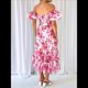thumbnail image 4 of Vestido Midi Informal de Verano para Mujer, de Corta, Abullonado, con Cuello Cuadrado y Volantes Escalonados Flores de Color Rojo L, 4 of 7