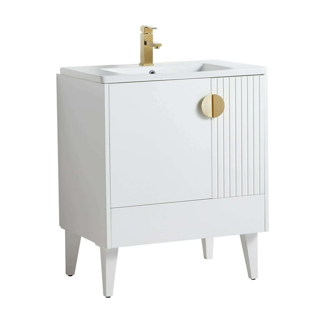 Fine Fixtures Venezian Collection - 30" Single White Bathroom Vanity, Brass Handles.