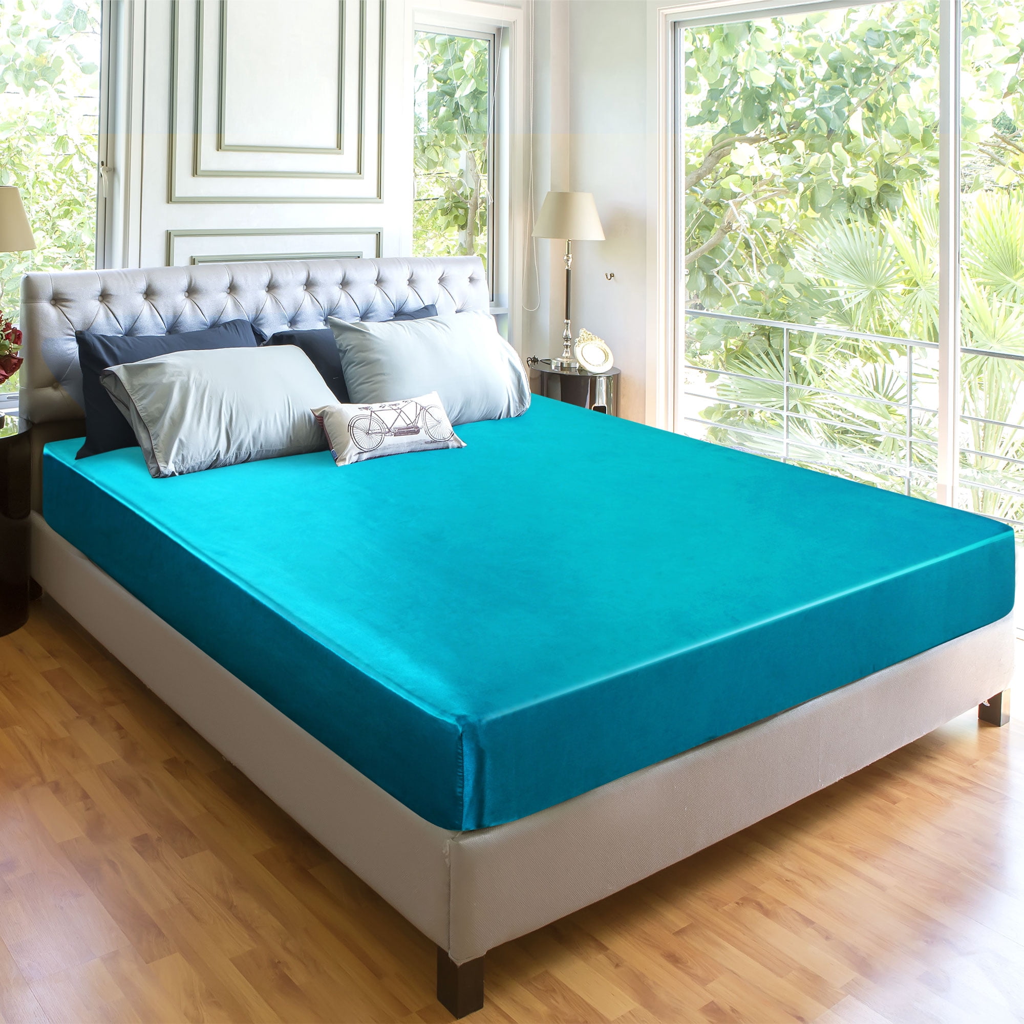 Unique Bargains Silky Deep Pocket Bed Sheet Soft Twin Peacock Blue
