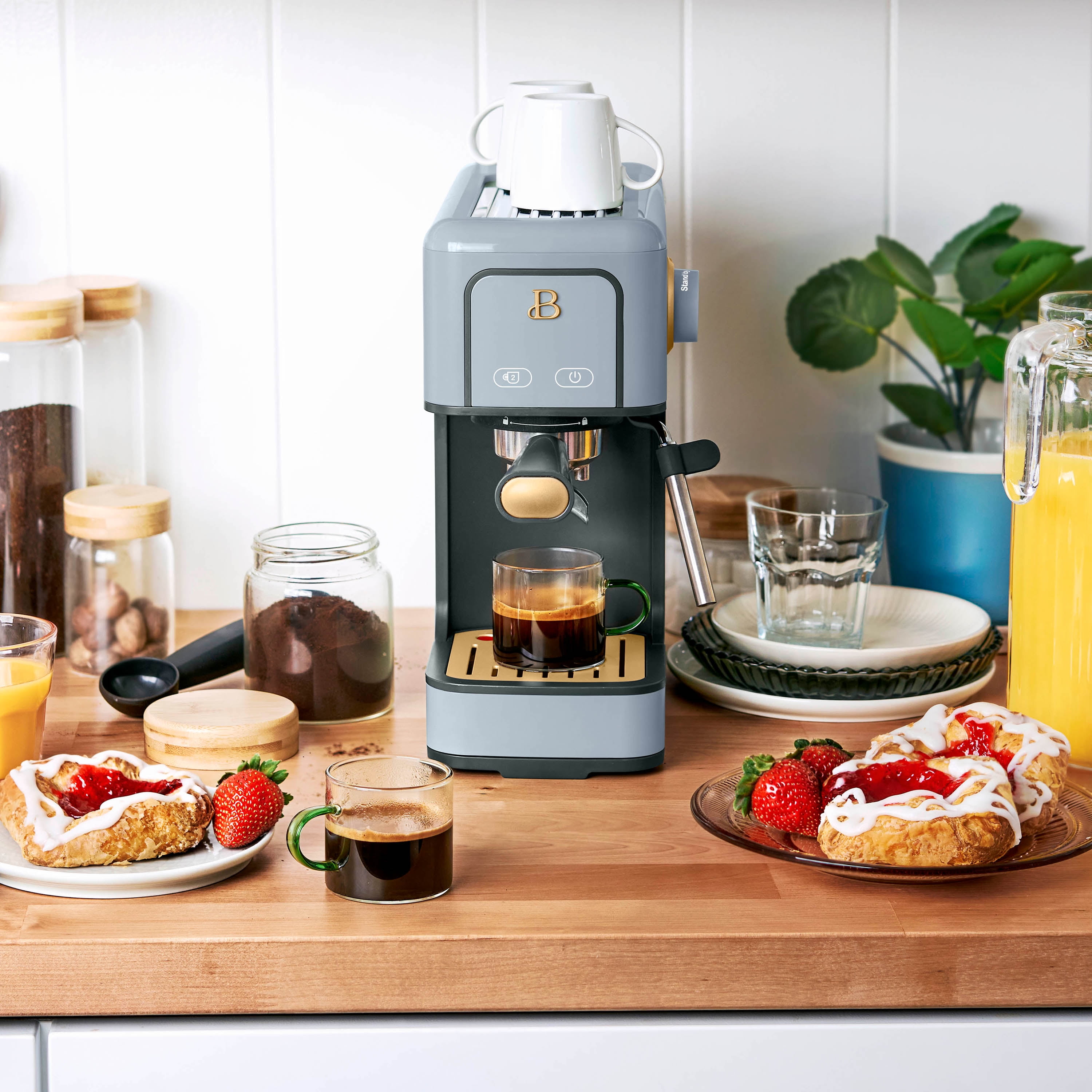 Beautiful Slim Espresso Maker with 20-Bar Pressure, White Icing by Drew Barrymore