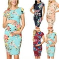 thumbnail image 4 of Zwiiyzr 2025 Robe de Maternité Col Rond pour Femmes Manches Courtes Robe T-Shirt Moulante Confort Robe à Imprimé Floral Grossesse Maternité Vêtements d'Été Bourgogne, 4 of 4