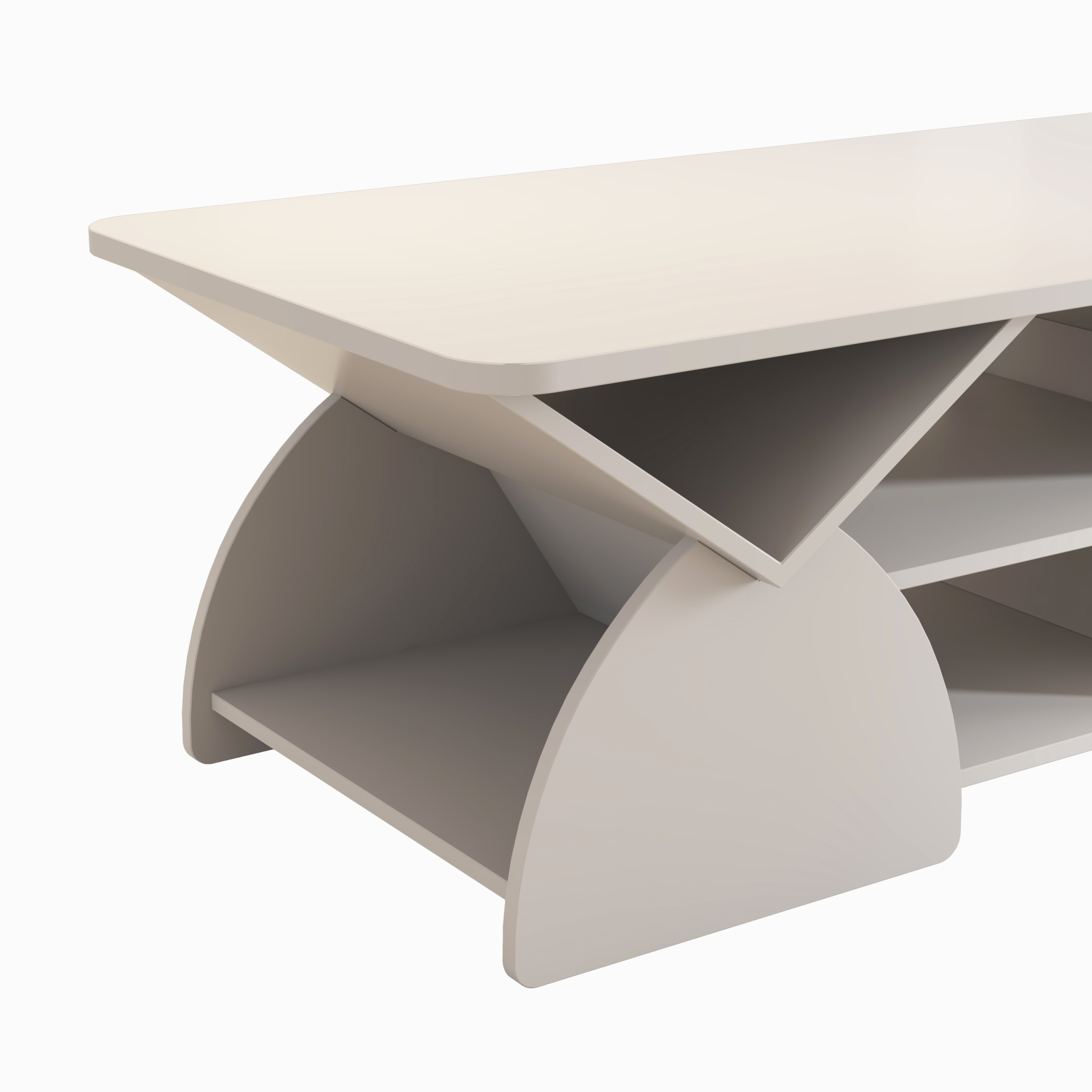 Noble House Arwick 47.24" Rectangular Coffee Table, Wooden Rounded Corners Tea Table, Geometric Open Shelves, White