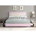 thumbnail image 2 of Upholstered Eastern King Size Platform Bed with LED Lights, Storage Bed with 4 Drawers, Beige color fabric, 2 of 5