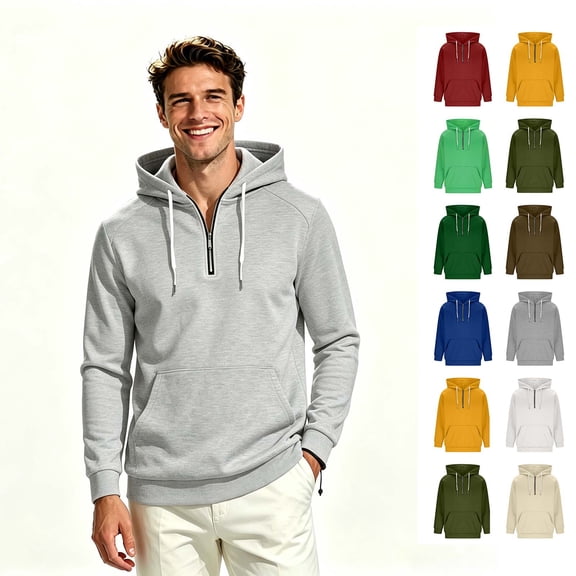 ClodeEU Men's Quarter Zip Drawstring Hoodie with Pocket, Lightweight Fleece Half Zip Hooded Long Sleeve Sweatshirt, Size S-4XL