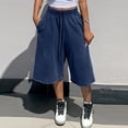 thumbnail image 2 of Resicozy Womens Wide Leg Sweat Bermuda Shorts Drawstring Elastic Waist Hem Casual Lounge Shorts with Pockets Navy 2XL, 2 of 6