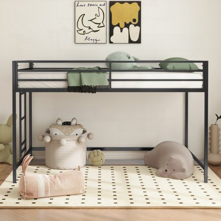 Adam sturdy junior twin loft bed black|Space saving & durable|Easy climbing ladder & guardrails