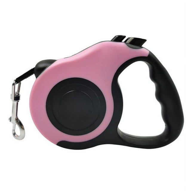 Correa retráctil para mascotas con botón de control y asa ergonómica, correa segura para pasear perros, para gatos y conejos, 5 m, color rosa