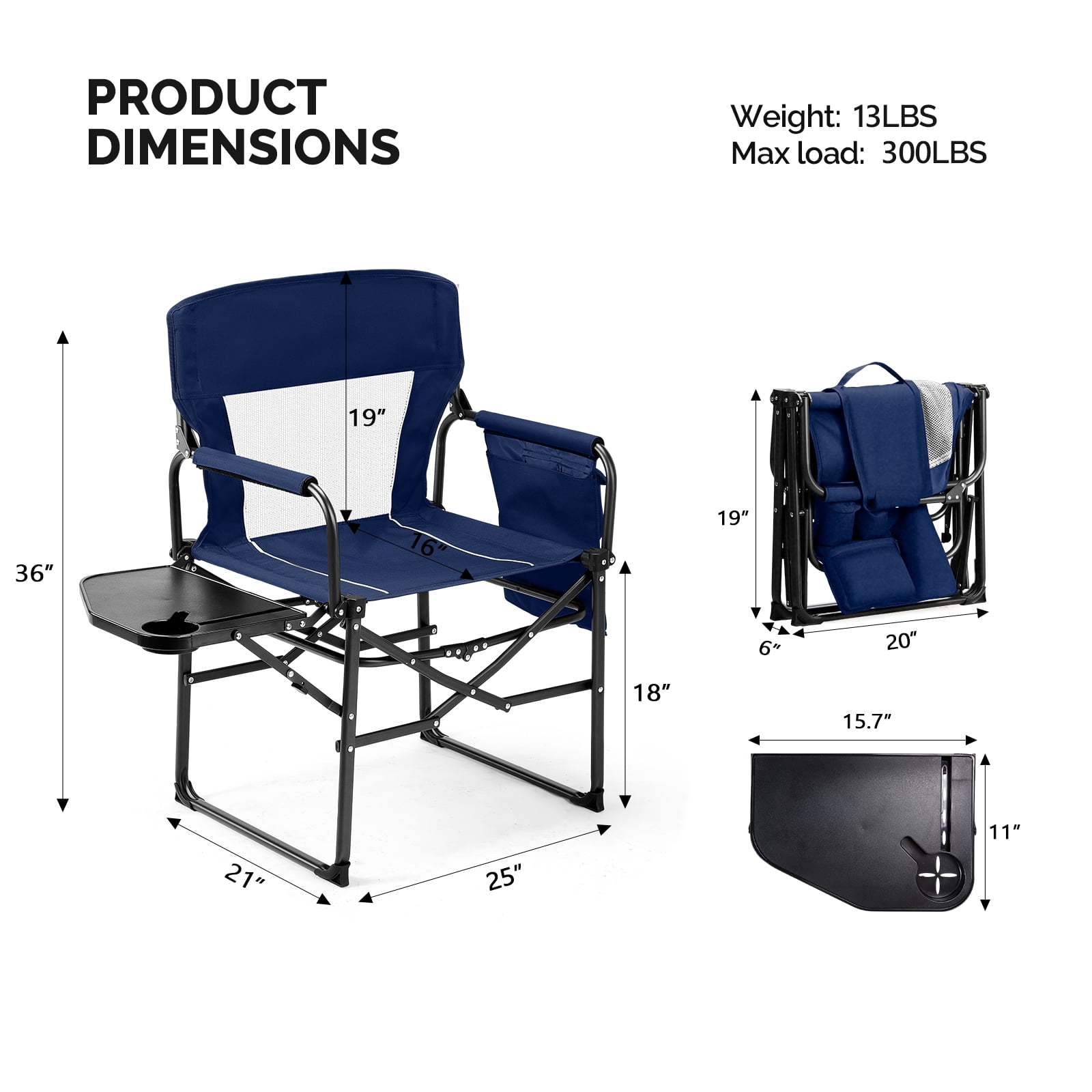 Ktaxon 2Pcs Camping Chairs Heavy Duty Folding with Side Table