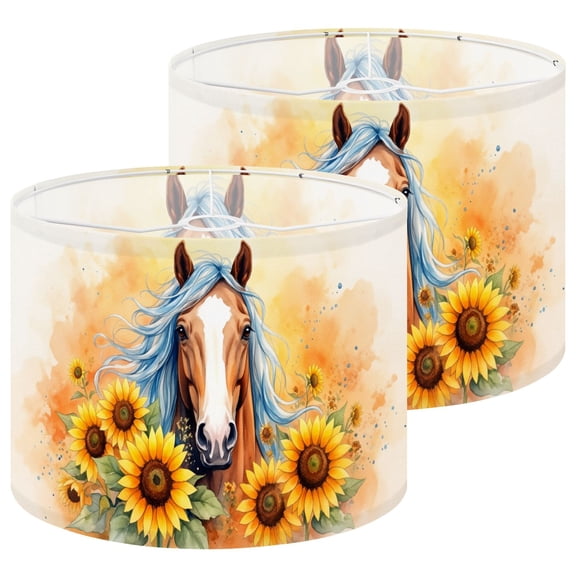 Lampshades 2 Pack Horse Sunflowers Watercolor Blue Mane Warm Orange Floral Art 13"x13"x10" Light Shade for Table Lamps Floor Lamp Shades Lampshade Replacement Easy Assembly