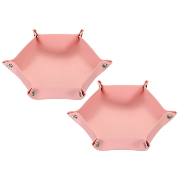 REGALWOVEN Leather Valet Tray Foldable Catchall Holder for Desktop Storage Pink