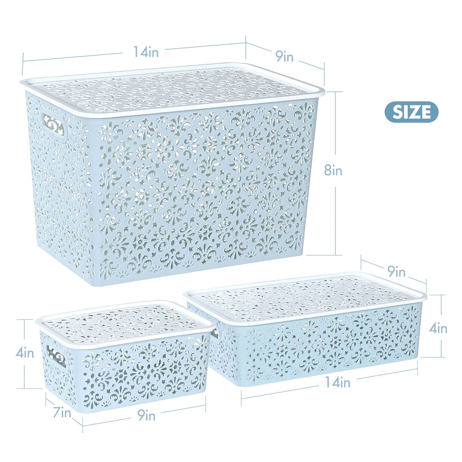 ANMINY Stackable Lace-Design Storage Bins, Blue, 6 Count Pack